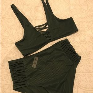 High waisted green bikini